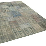 Handwoven turkish contemporary 204 cm x 304 cm grey patchwork carpet