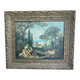 Oil painting on canvas – Pastoral scene – Boucher style – 19th century