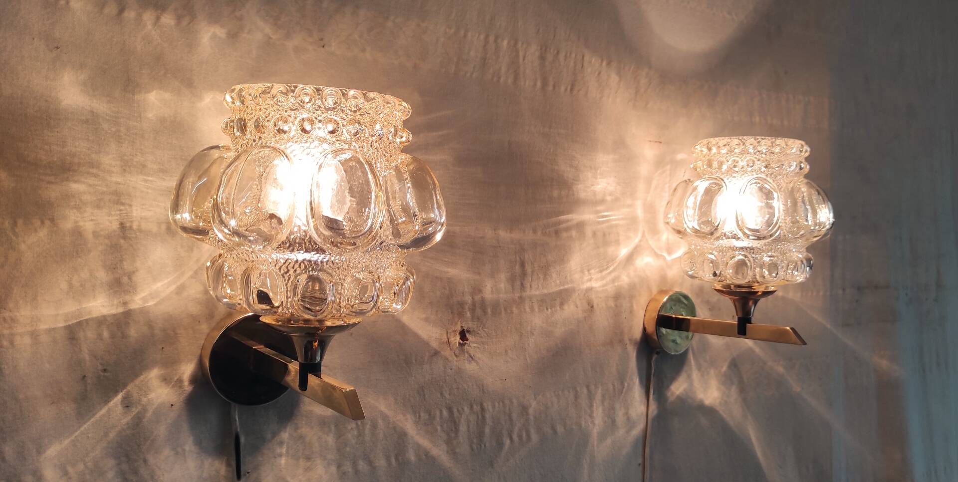 Brass and glass wall lights by Helena Tynell - 1970s