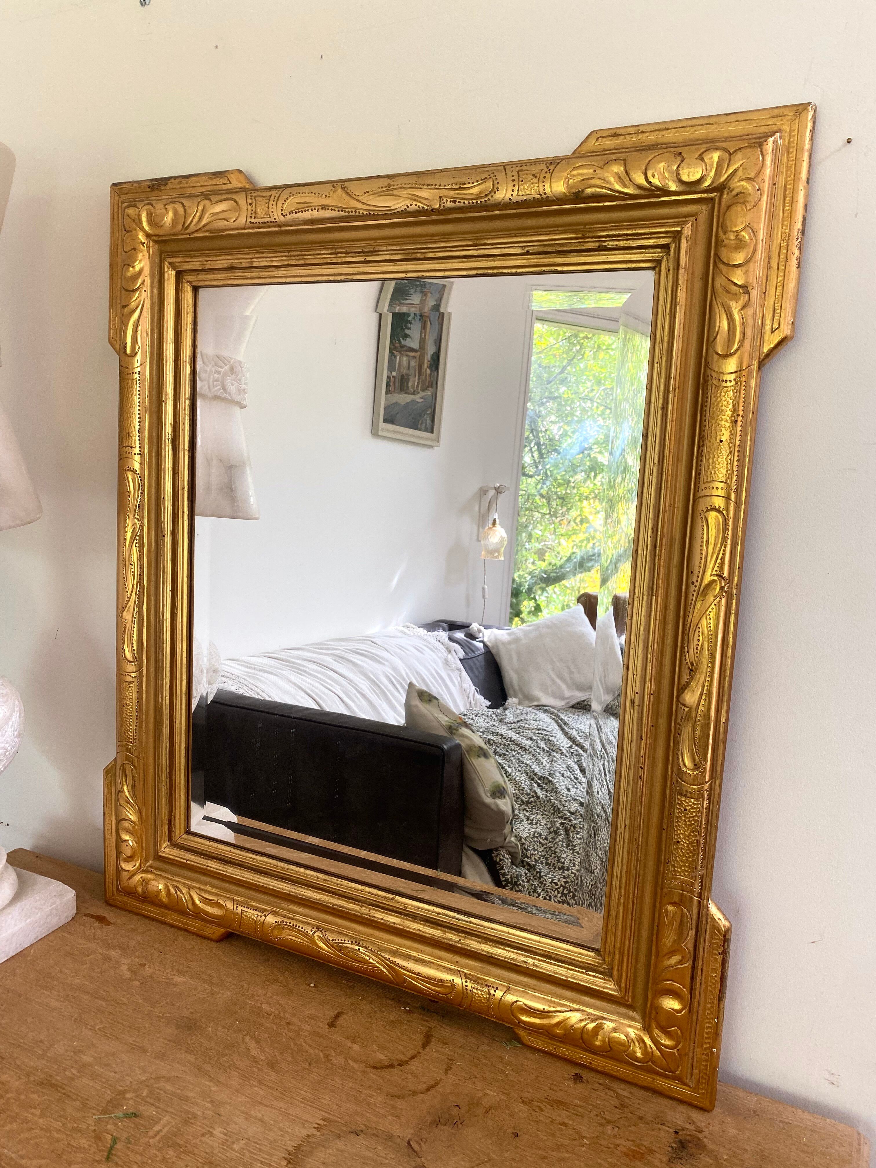 Superb antique bevelled mirror with "ears" – Louis-Philippe style – F