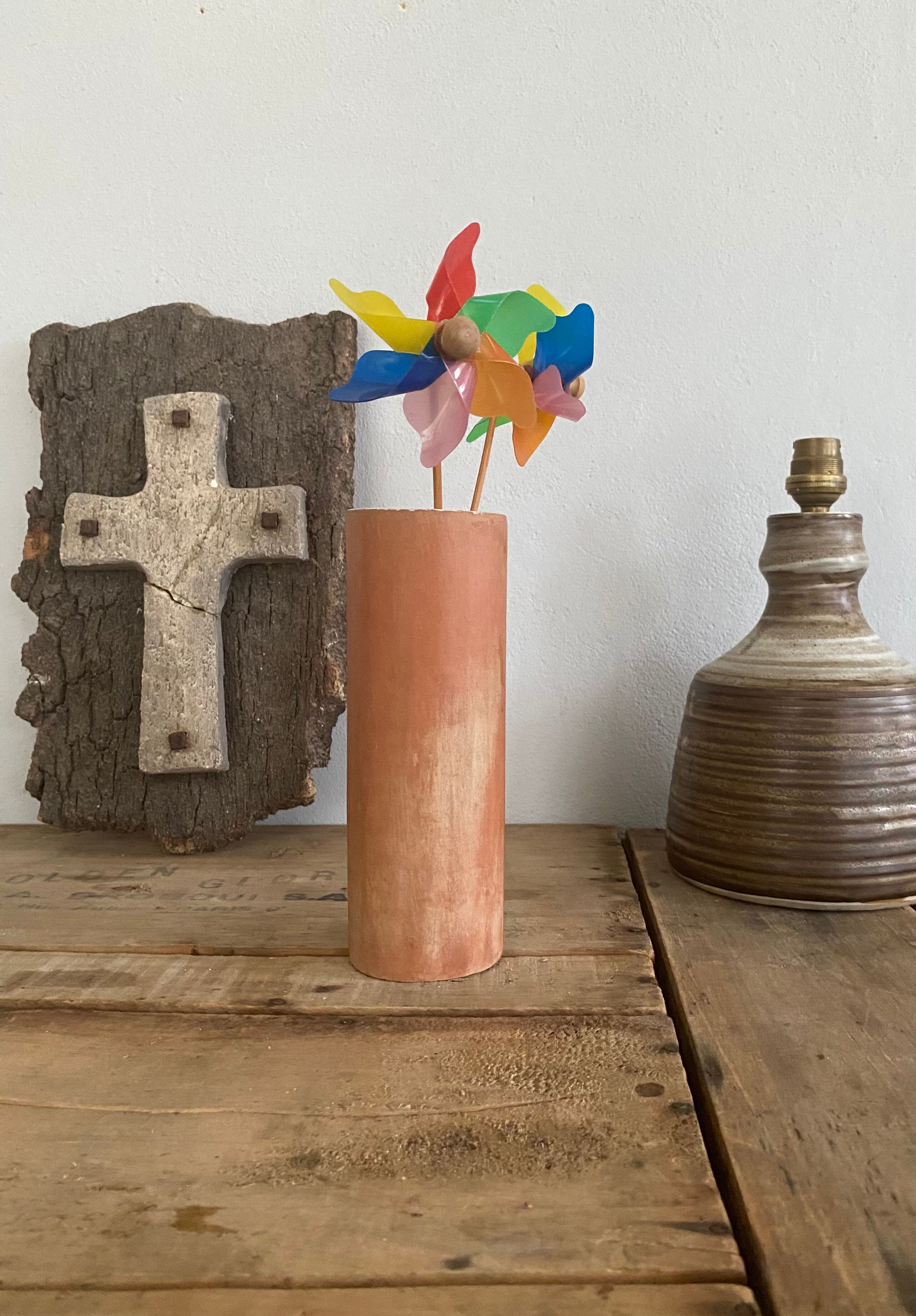 Vase terracotta roll enamelled interior