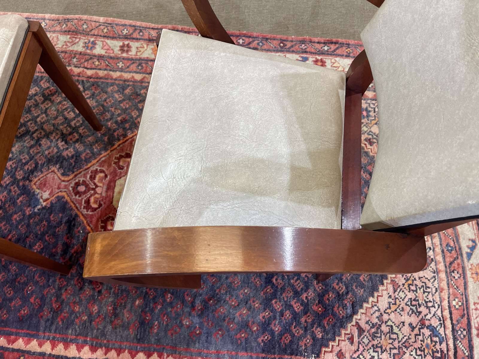 Pair of Art Deco bridge chairs in beech and imitation leather from the 1950s