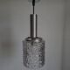 Vintage pendant lamp with glass shade and relief, chrome finish, 1960s