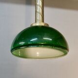 Chandelier with brass body and green opaline