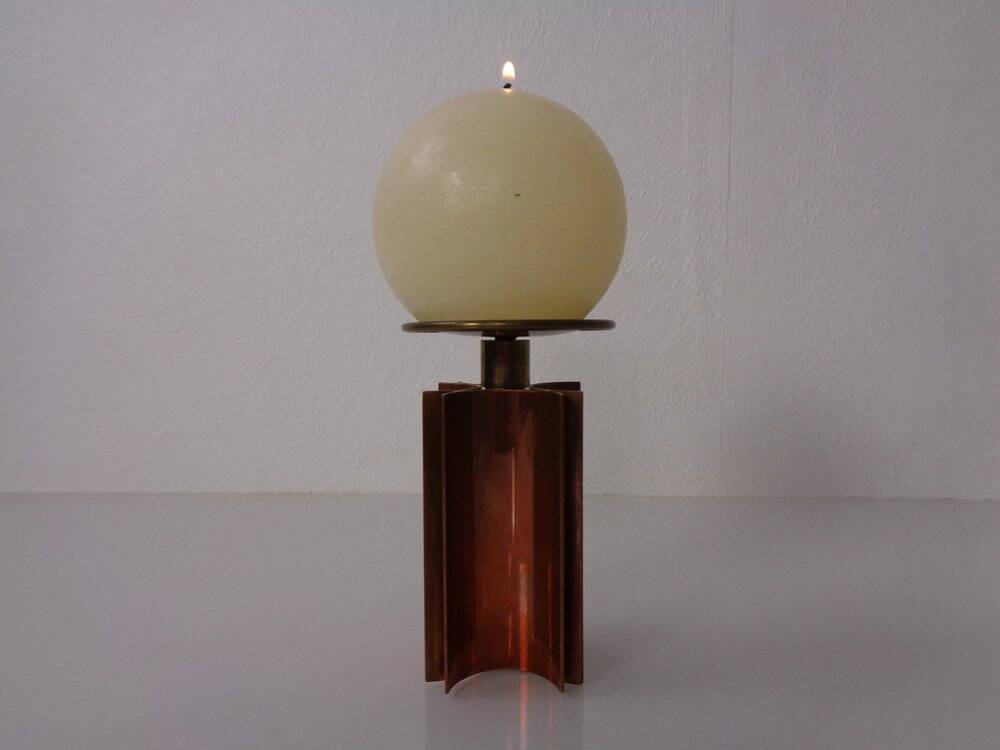Vintage German Brutalist Candleholder in Copper and Brass, 1960s