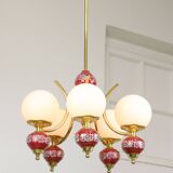Mid-Century Italian Brass, Opaline & Ceramic Chandelier