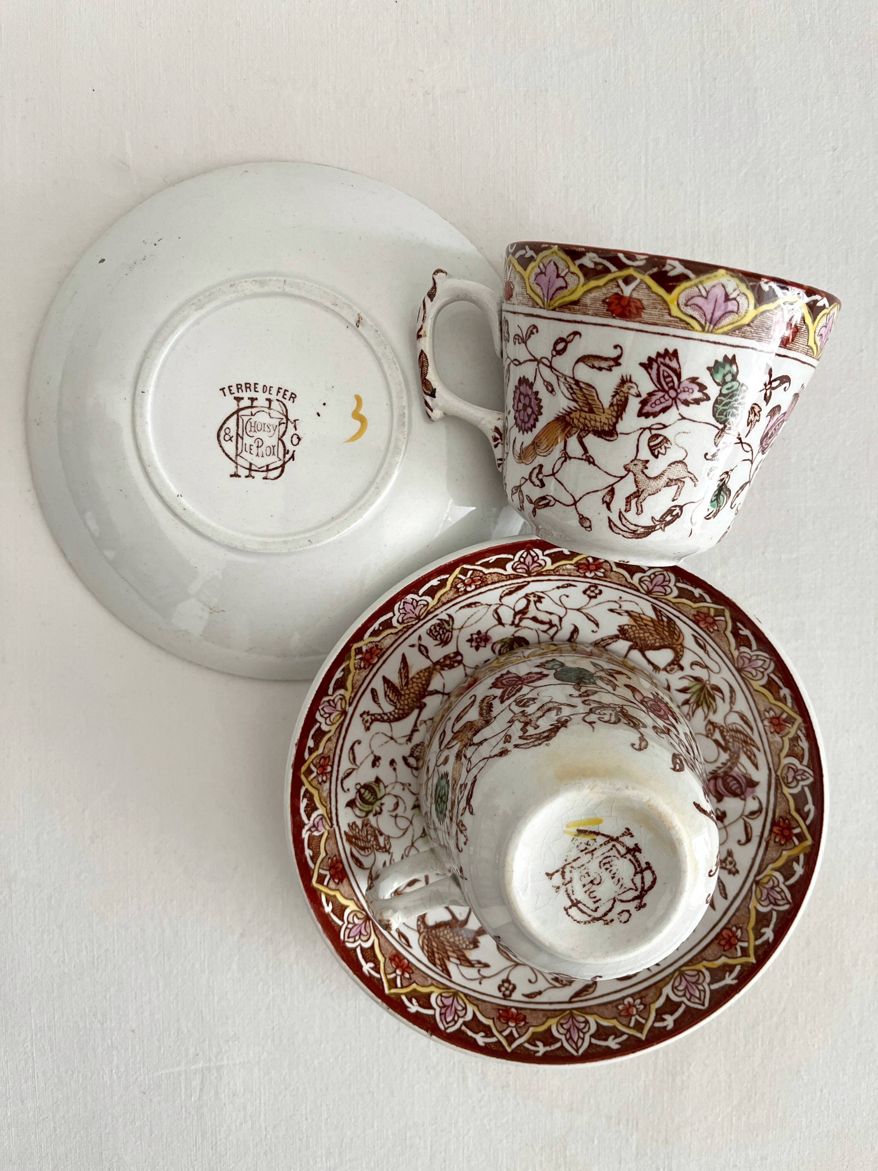 2 polychrome ironstone coffee cups Choisy le Roi