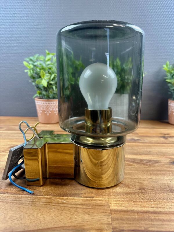 Lampe ERCO vintage – verre fumé et base chromée – design années 70