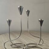 Pair of modernist silver metal candlesticks
