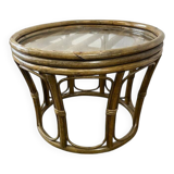Vintage round side table/coffee table in rattan and wicker