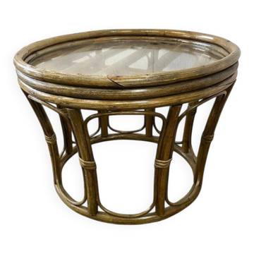 Vintage round side table/coffee table in rattan and wicker