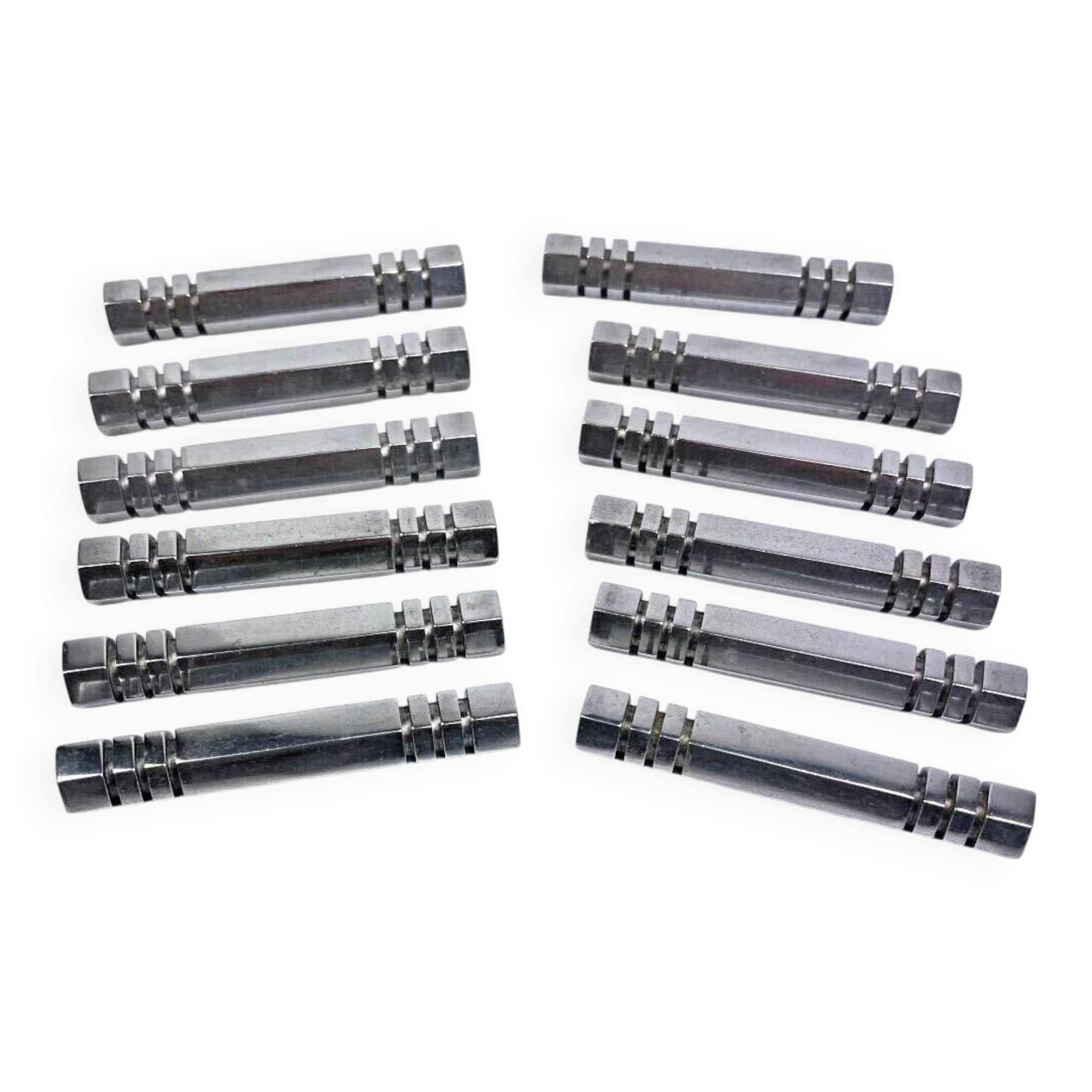 Set of 12 chrome metal knife rests by Louis Prodhon, Art Deco.