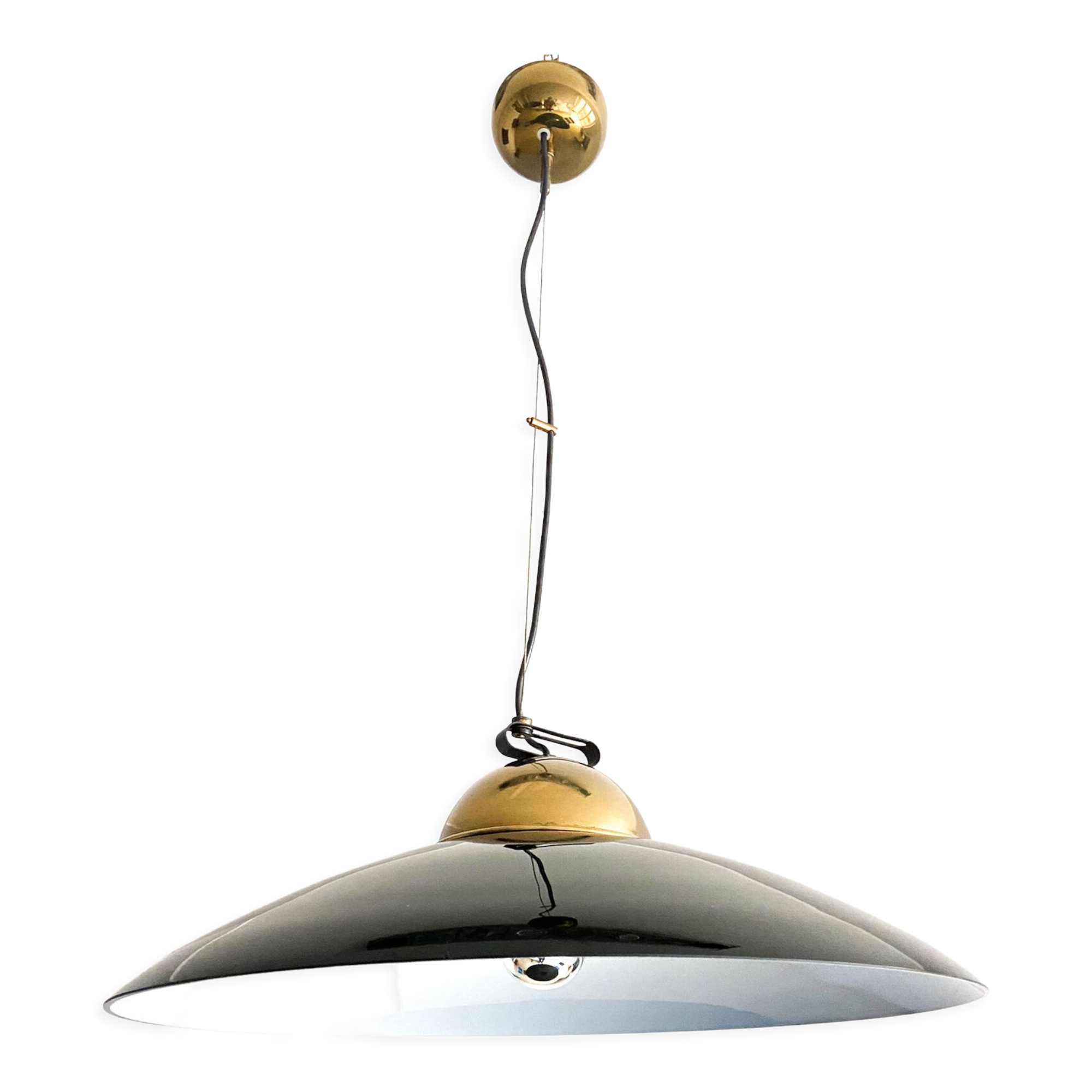 Chandelier in brass and black lacquered metal, Italy 70's