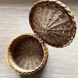 Vintage pouf braided wicker storage chest