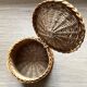 Vintage pouf braided wicker storage chest