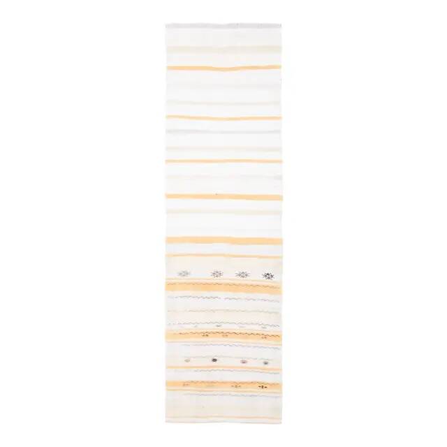 Vintage Turkish Oushak Handmade Wool Cotton White Kilim Runner Rug 67x254