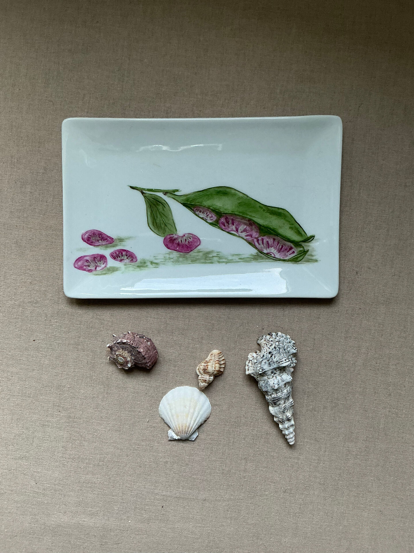 Small botanical porcelain tray hand-painted – bean design