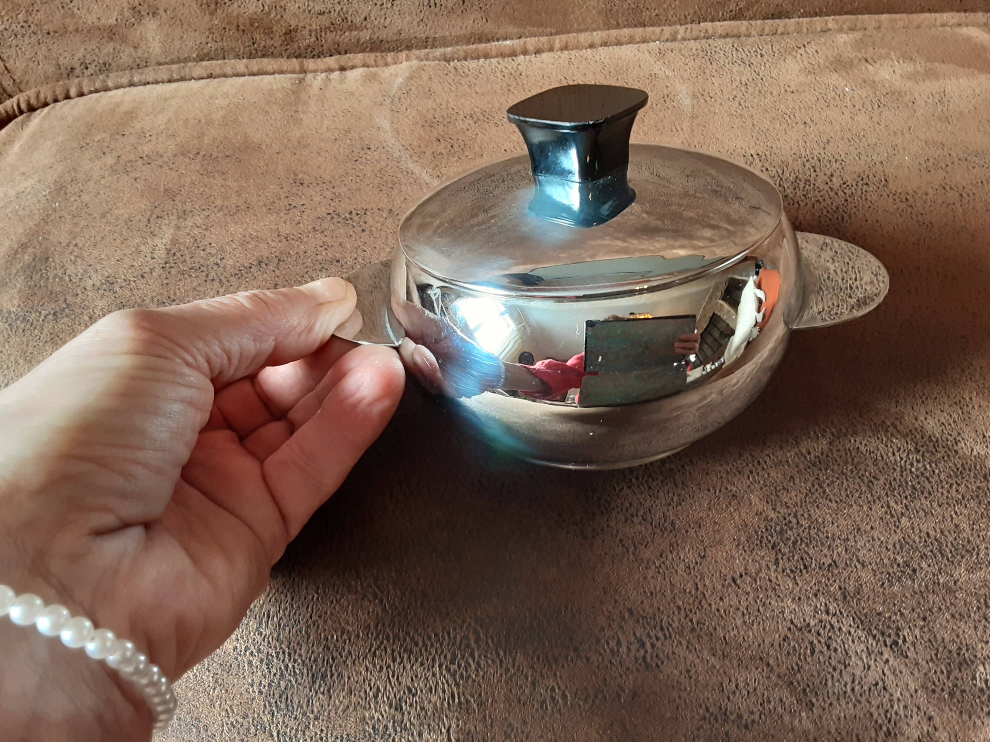 Vintage metal sugar bowl