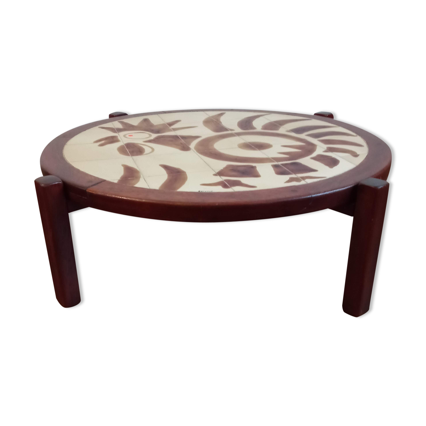 Ceramic coffee table and wood 1970 Raynaud