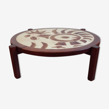 Ceramic coffee table and wood 1970 Raynaud