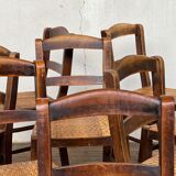 Series of 8 vintage bistro chairs early 20th wood and straw