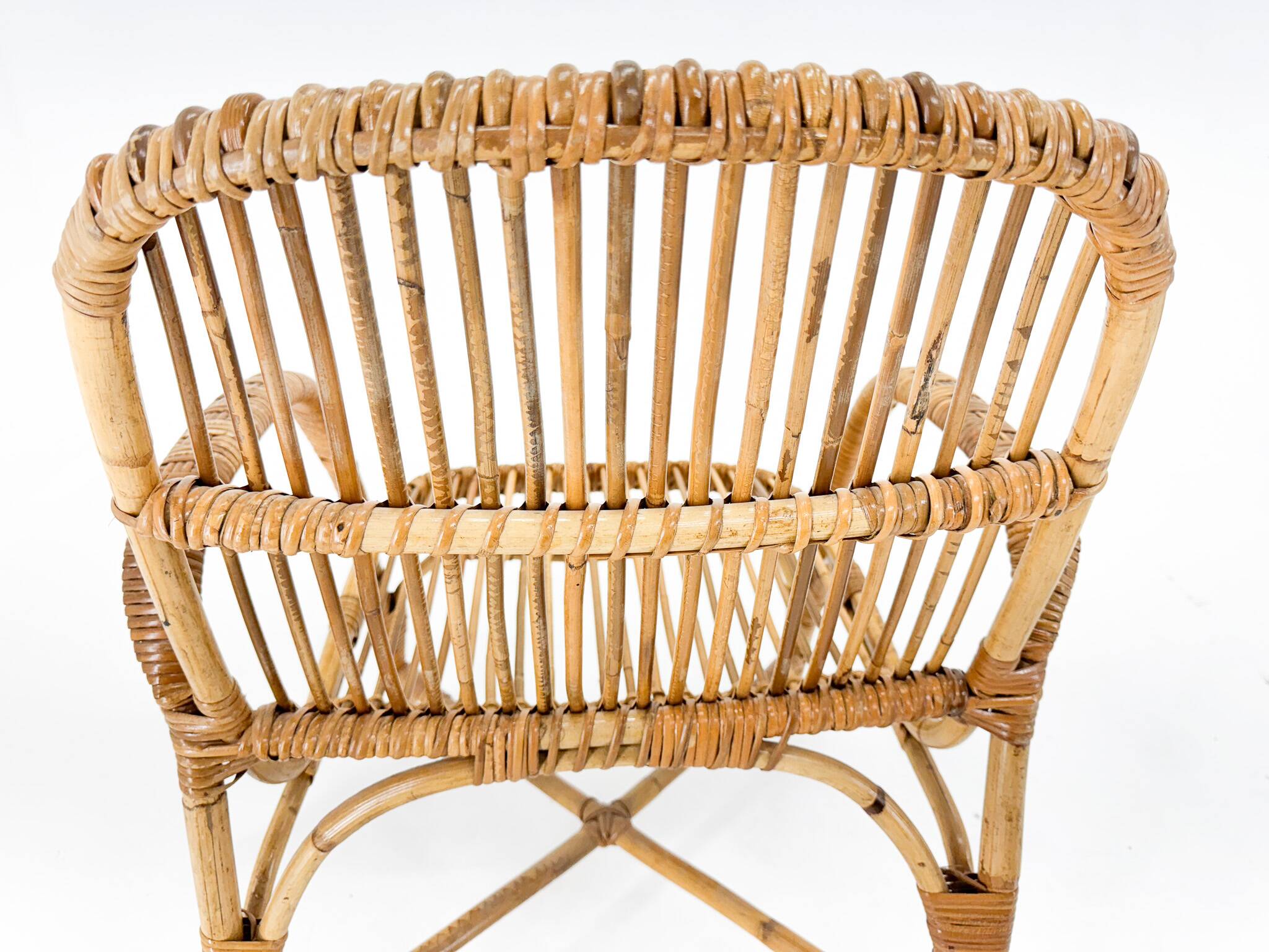 Fauteuil en rotin du milieu du siècle, Tchécoslovaquie, années 1970