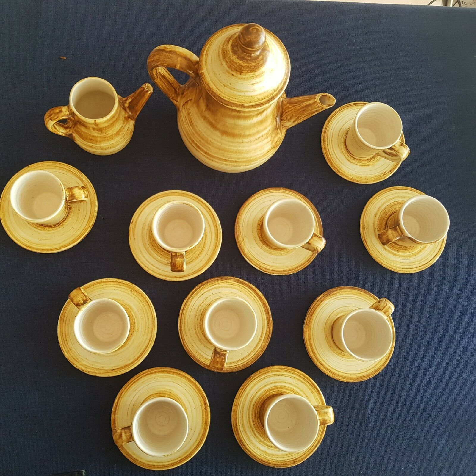 Coffee service 10 people Longchamp ceramic ceramic vintage cracked