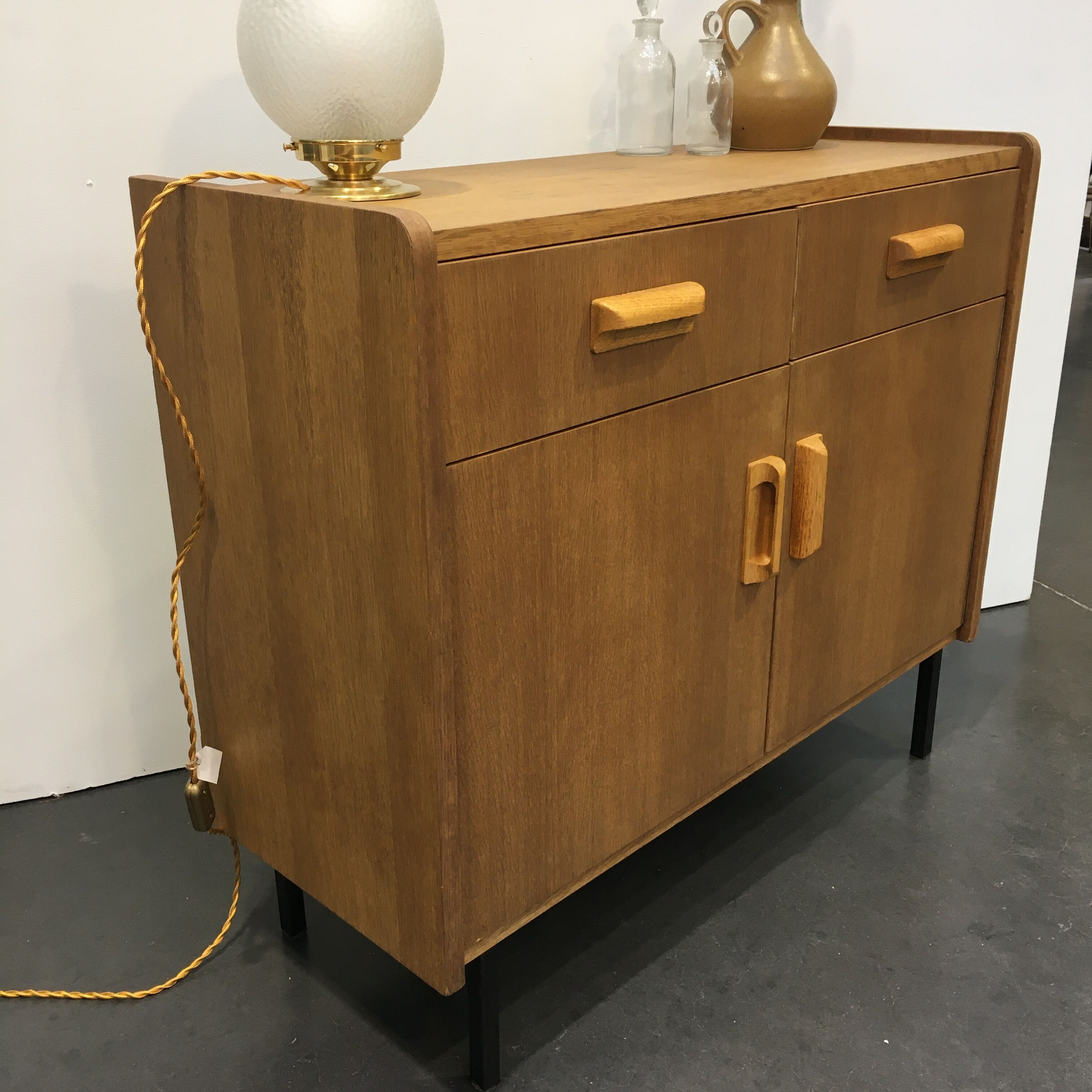 60s oak storage cabinet
