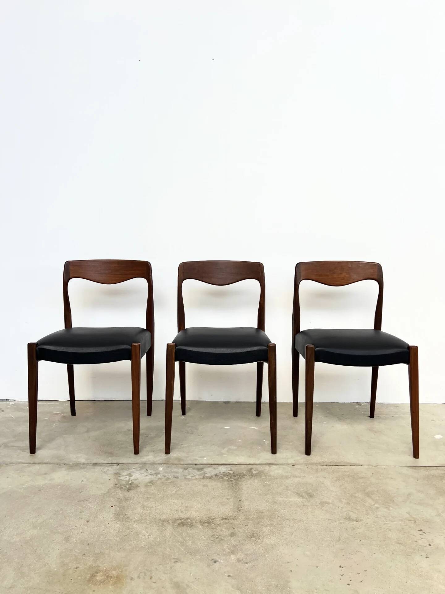 Scandinavian teak chair with black leatherette — Otto Møller style, 1960s
