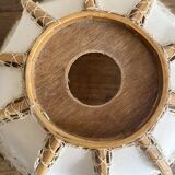 Antique hanging lampshade in rattan and openwork embroidered fabric