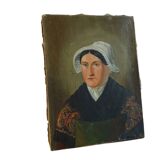 Portrait ancien français d'une dame, art populaire