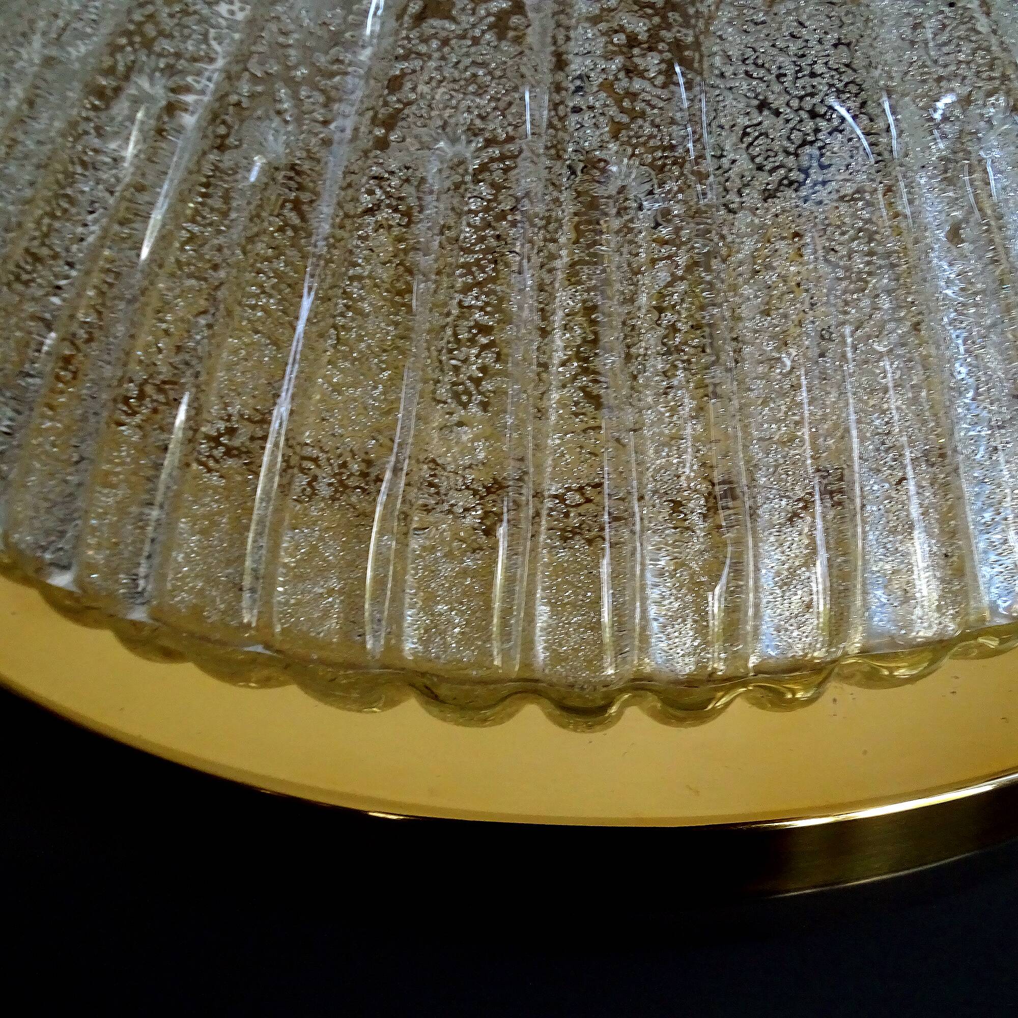 Large vintage ceiling lamp, glass and brass 60s