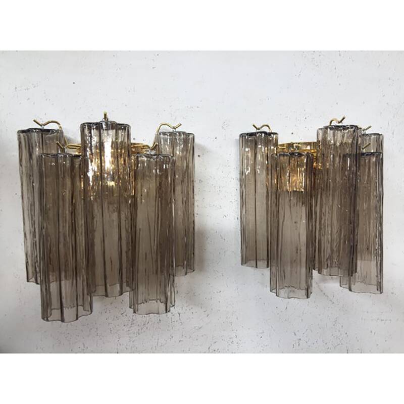 Murano Fume' Color Glass "Tronchi" Wall Sconces - a Pair