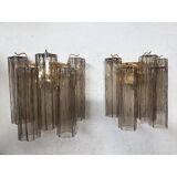 Murano Fume' Color Glass "Tronchi" Wall Sconces - a Pair