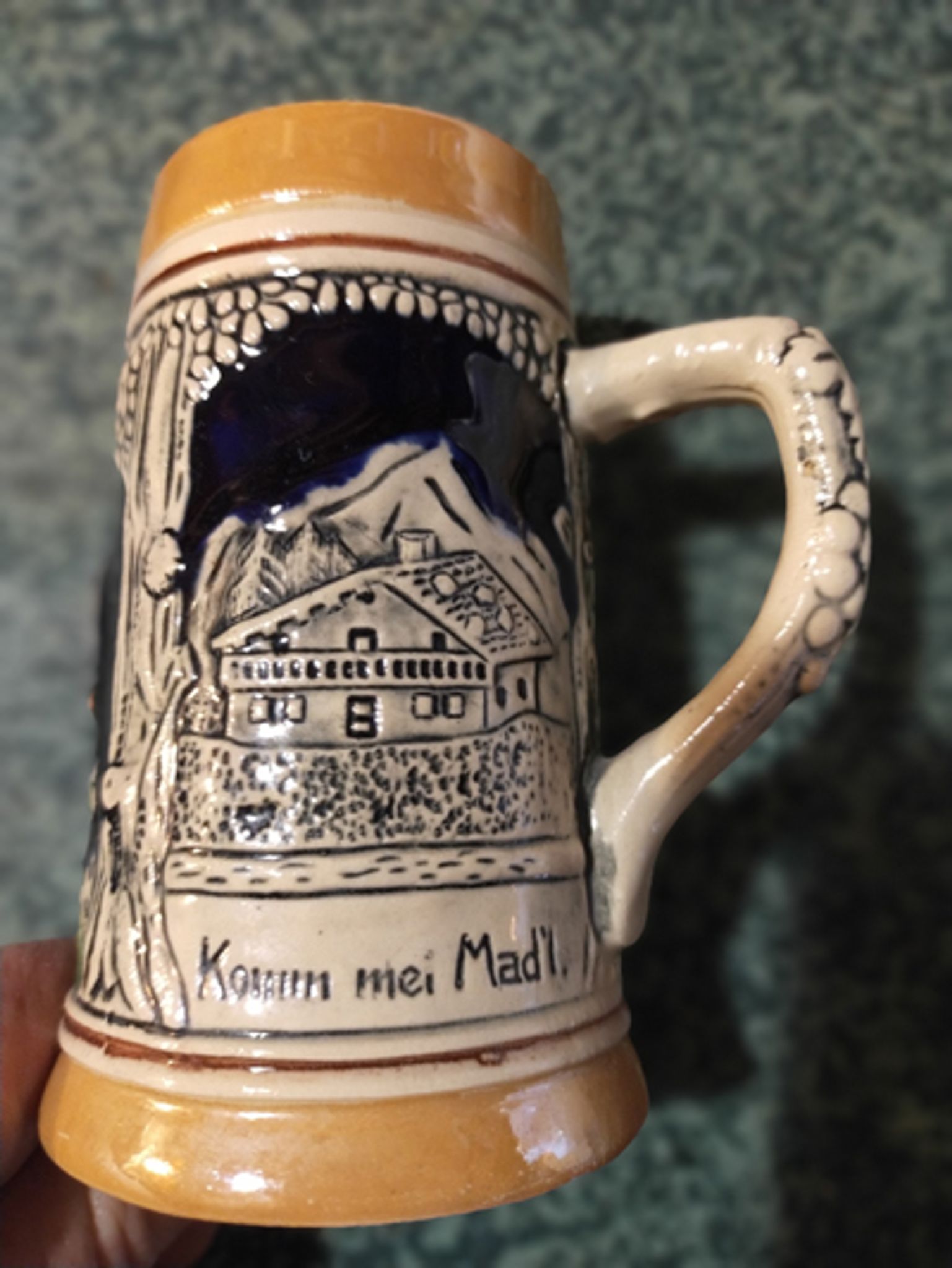Two pitchers and a small original king beer mug