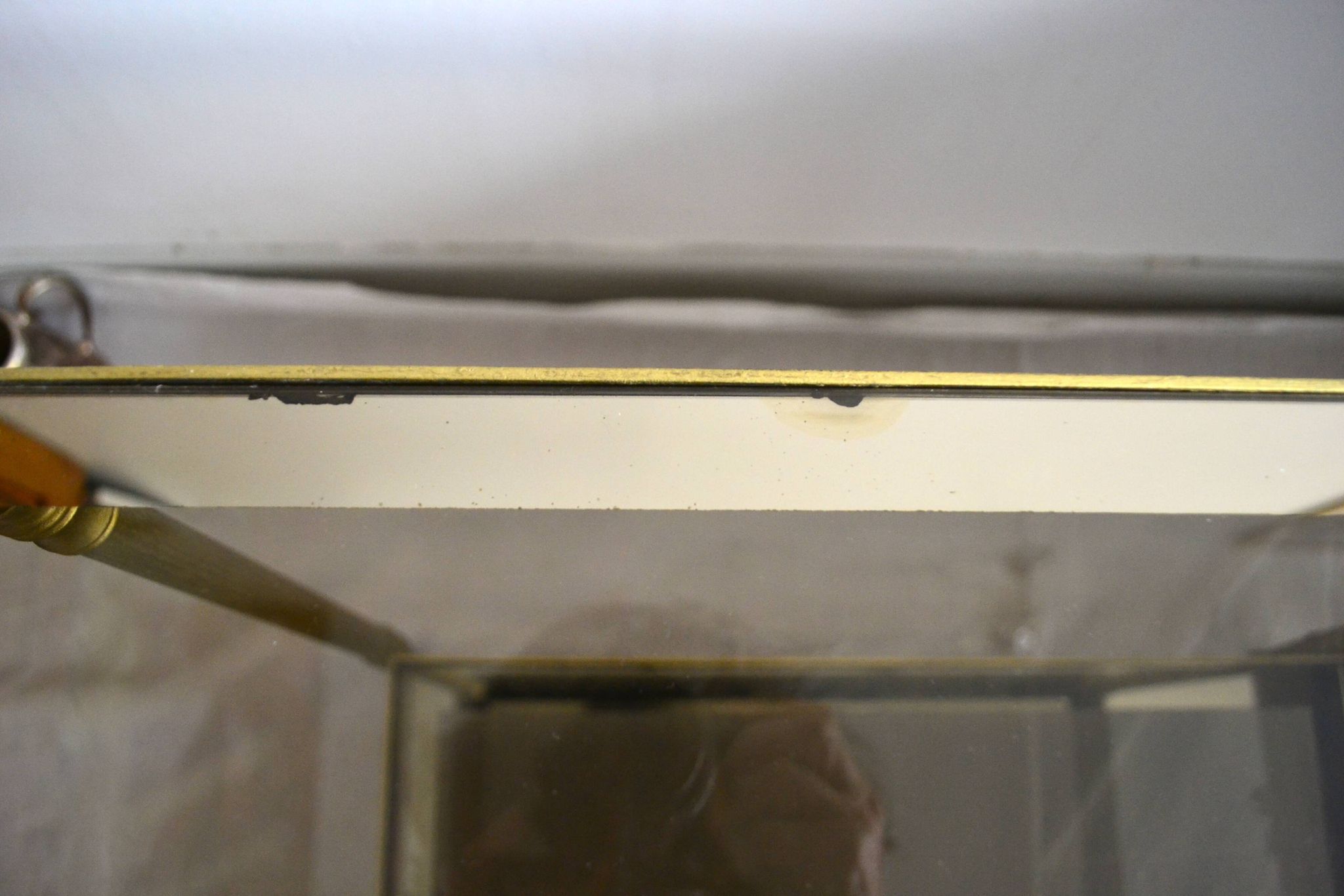 Side table, low table, gold brass, smoked glass, 70s.