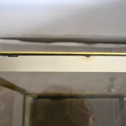 Side table, low table, gold brass, smoked glass, 70s.
