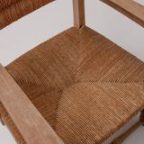 Pair of Rustic French Oak & Rush Armchairs, 1950s