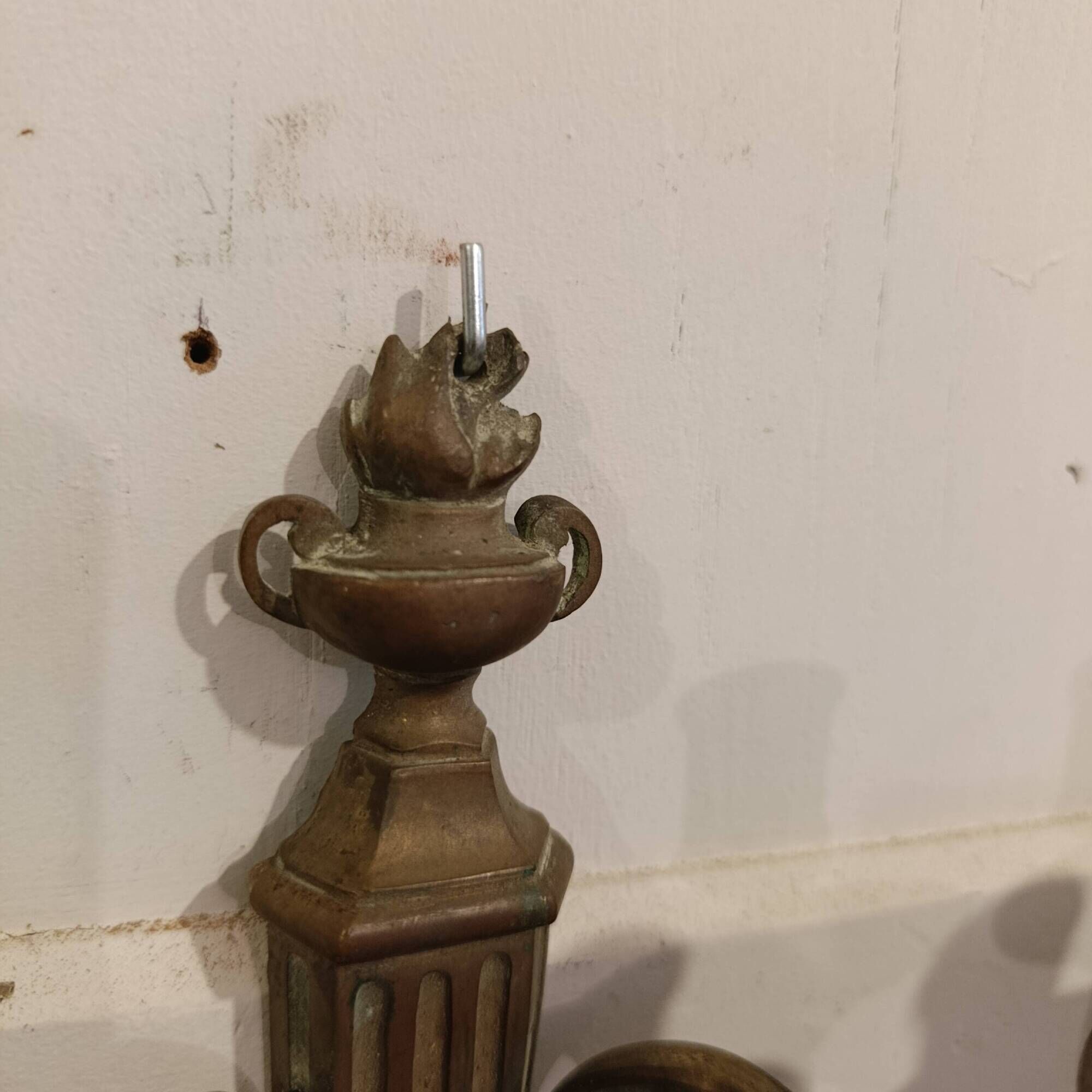 Pair of French bronze wall sconces, Louis XVI Neoclassical style, two-arm s