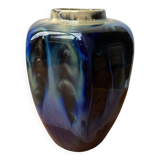 Vase Art Déco en grès flammé bleu