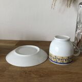 Lot de 3 tasses à café et soucoupes en céramique bleue et jaune