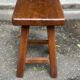 Vintage square farmhouse stool in solid wood from the 1960s.