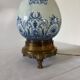 Blue earthenware lamp from the grand feu, bronze and lampshade, 19th century.