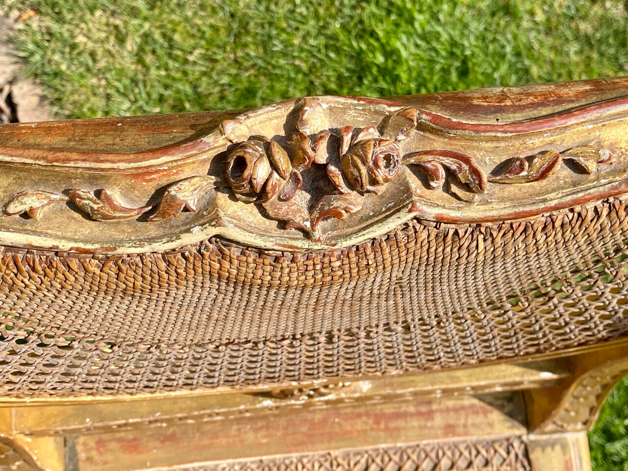 Petite Banquette Bois Doré and Cannage Style Louis XVI