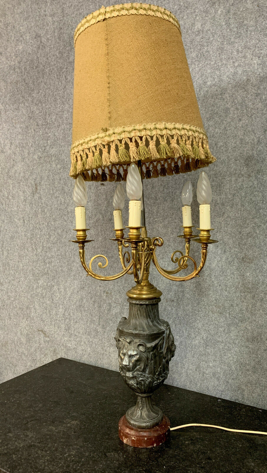 Lampe époque Napoléon III en antimoine, bronze et marbre vers 1850