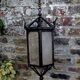 ancient hexagonal wrought iron lantern, decoration lily flowers- 19th century