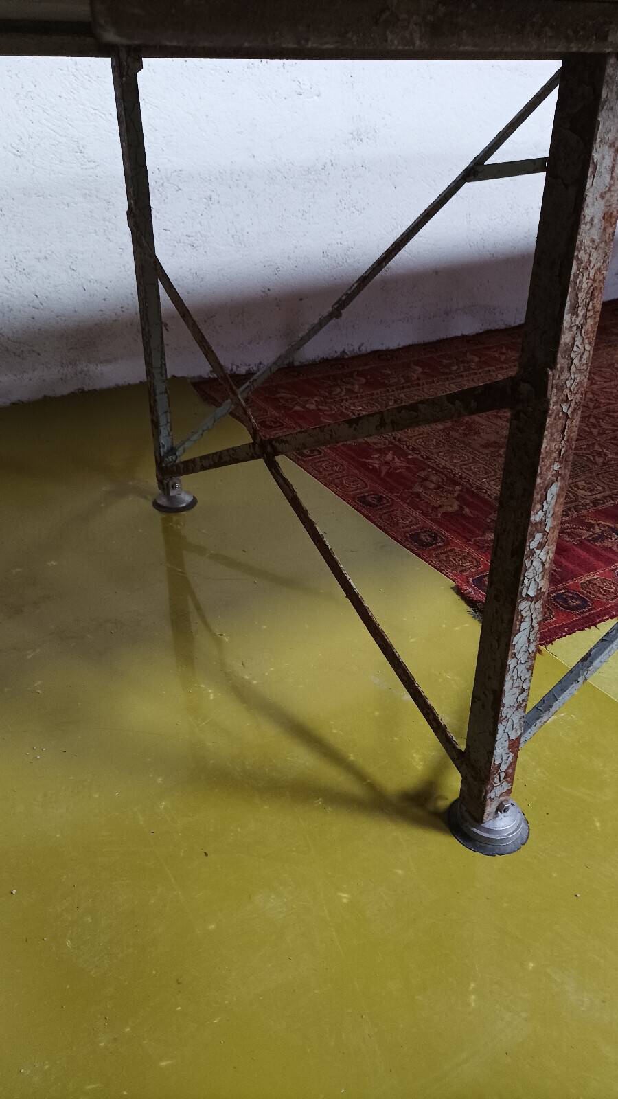 Large industrial table made of metal and beech.