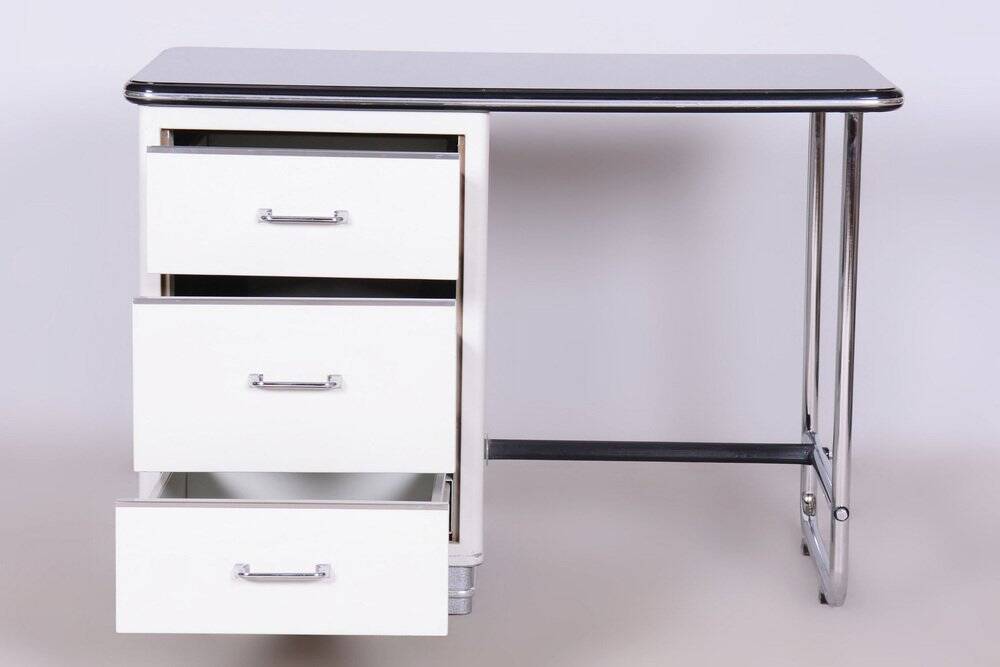 Bauhaus Writing Desk, Steel, Glass, Germany, 1940s