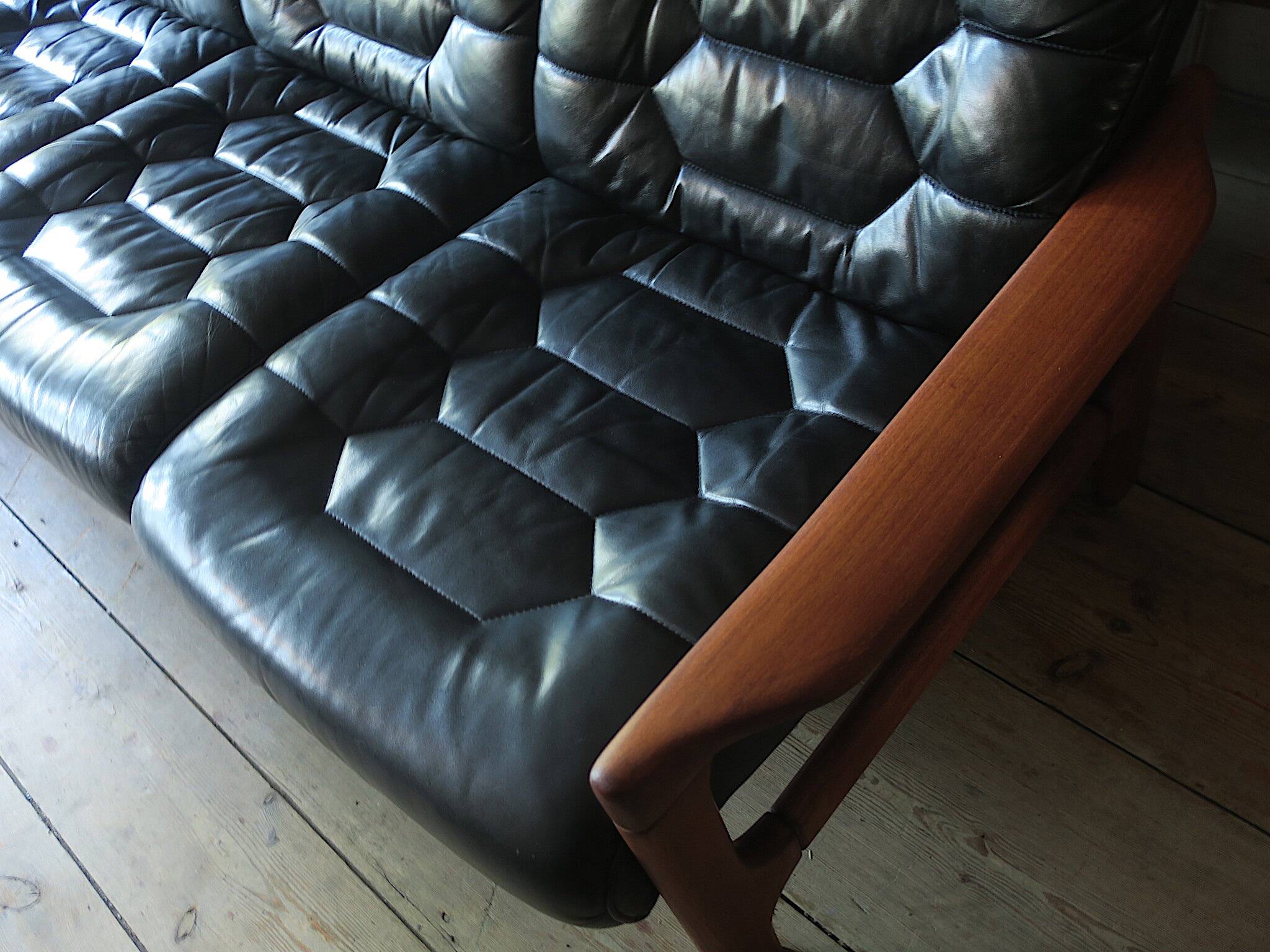 Danish 4-seater sofa with leather upholstery 244 cm, 1960s