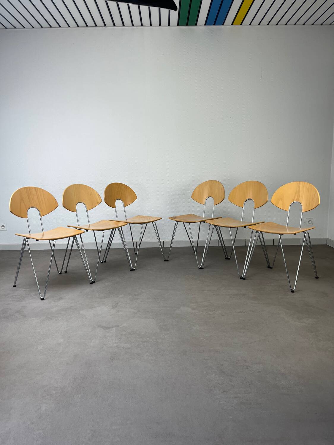 6 Mikado chairs 1800, stackable, design by Walter Leeman for Kusck&co.